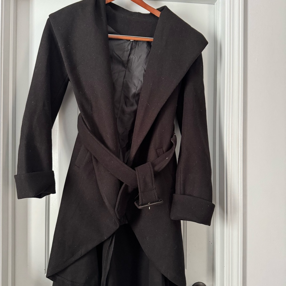 Wrap Black Trench Winter Coat for Women